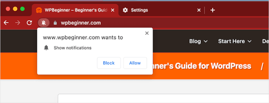 WPBeginner push notification optin