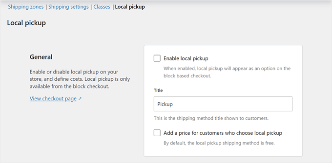 WooCommerce local pickup settings