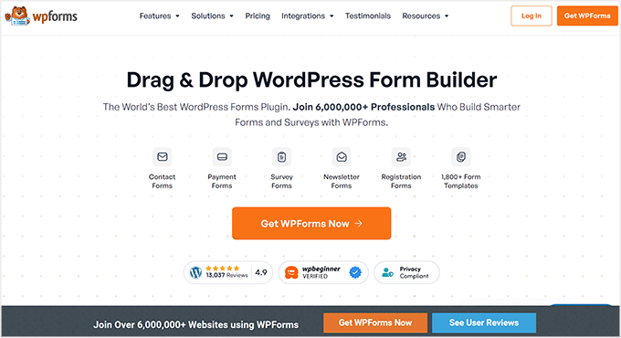 WPForms floating footer bar preview