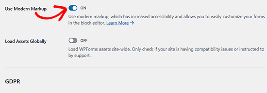 Enable modern markup in WPForms