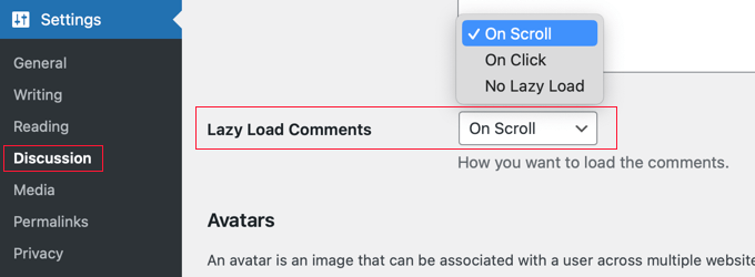 Select how you want to lazy load comments in WordPress