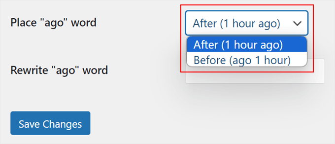 Choosing where to place the word ago in Meks Time Ago plugin page