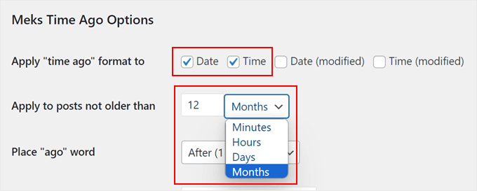 Configuring the Meks Time Ago plugin settings