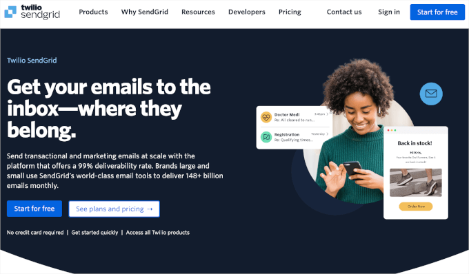 SendGrid's homepage