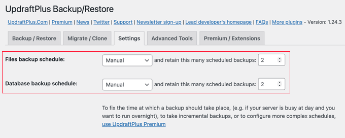 Choosing an UpdraftPlus Backup Schedule