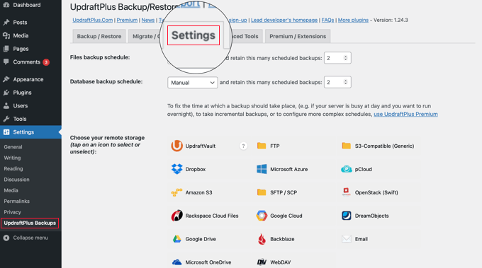 UpdraftPlus Settings