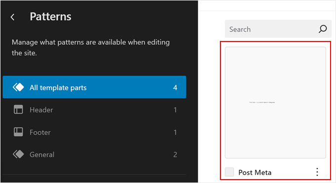 Editing the Post Meta template part with the full site editor