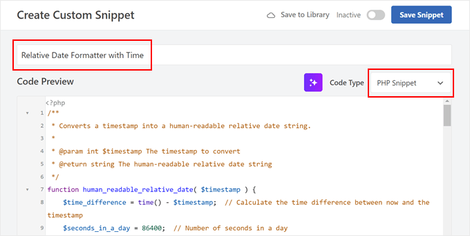 Creating custom code to display relative dates with WPCode