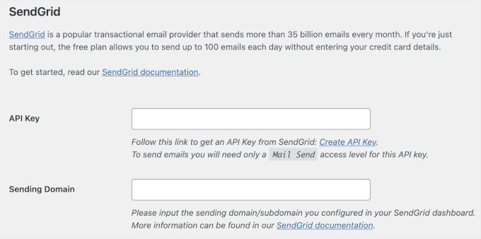Entering SendGrid's API key and sending domain