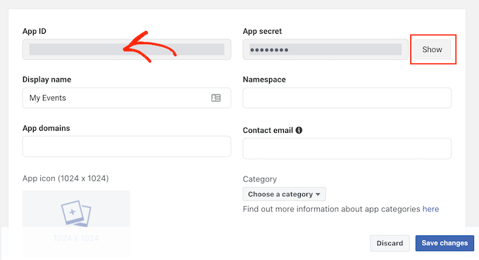 The Facebook App ID and App Secret 