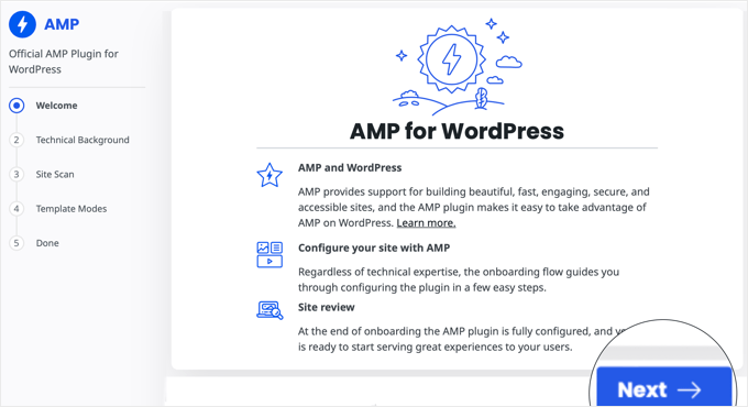 AMP for WordPress Plugin Onboarding Wizard