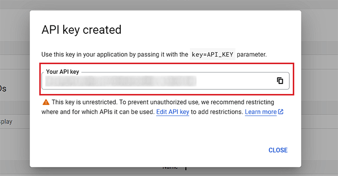 复制 API 密钥