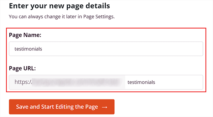 Enter your page details