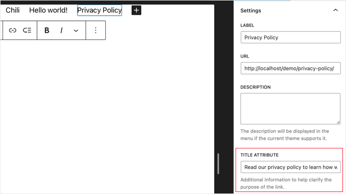 Add a Tiitle Attribute in the Settings Pane