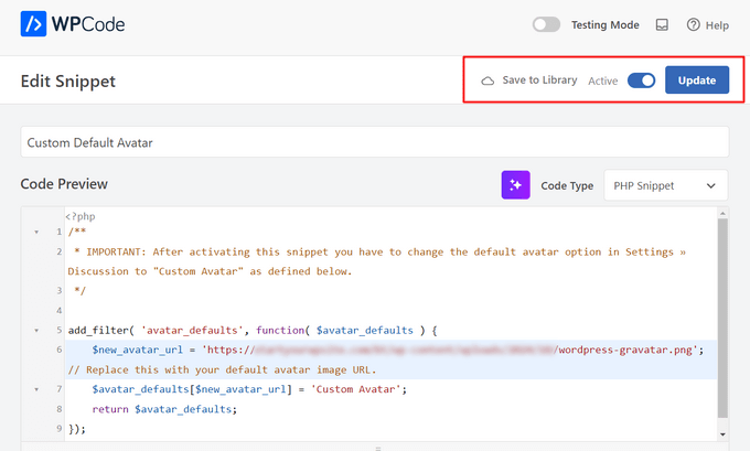 How to activate the gravatar code snippet