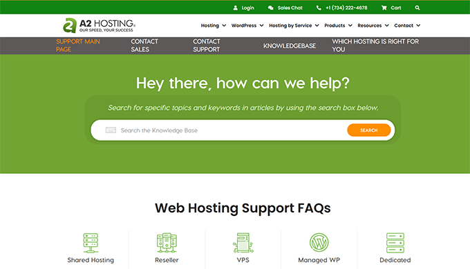 A2 Hosting Support options