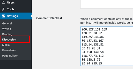 Blacklist IP addresses in WordPress comments