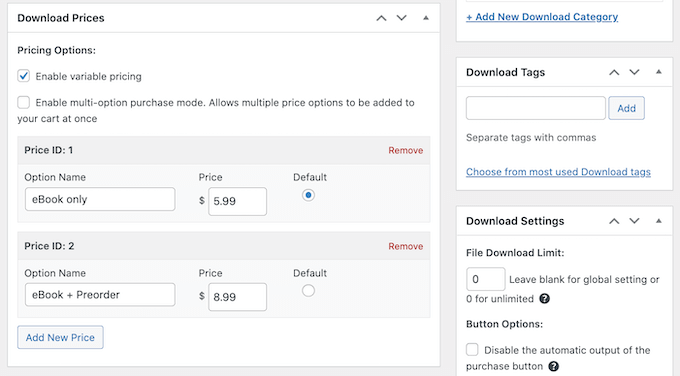 Creating variable pricing for an ebook in WordPress