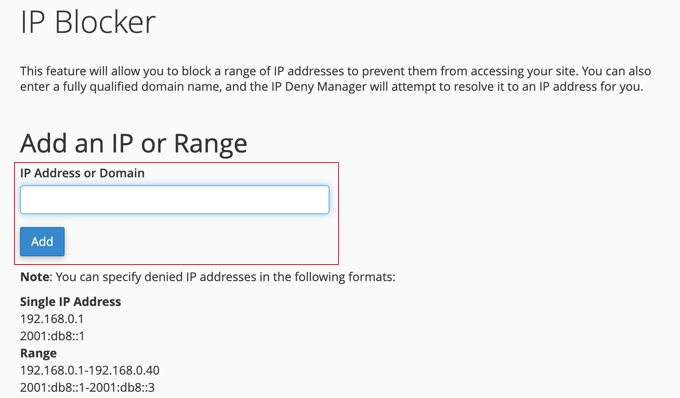 Blocking IP addresses in cPanel