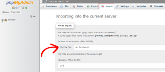Choose backup file to import