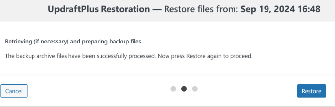 Click the restore button