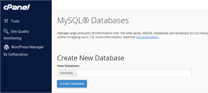 Create a new database