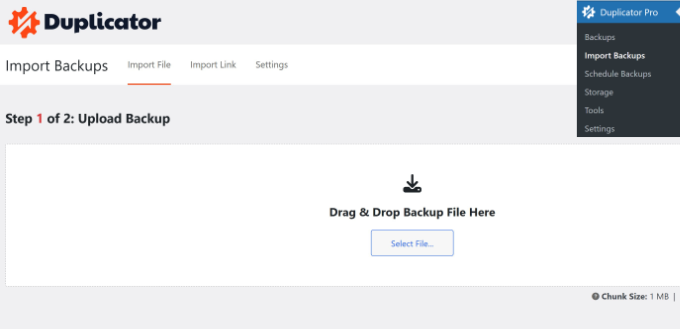 Import backup files duplicator