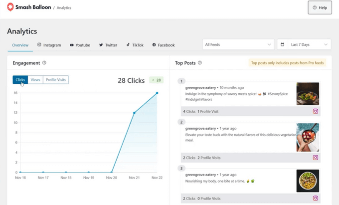 Feed analytics dashboard in Smash Balloon