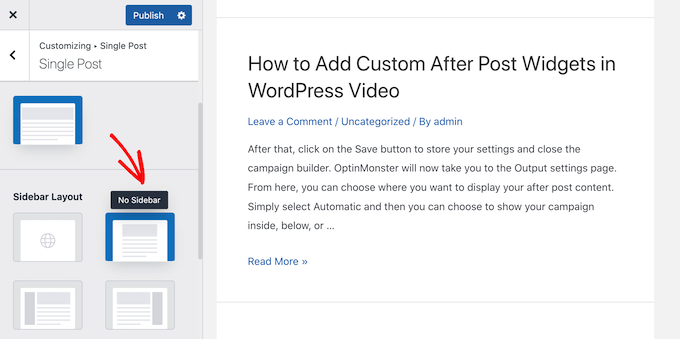 Deleting the sidebar using the WordPress Customizer