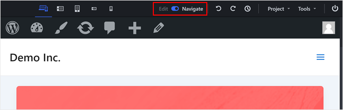 Activating the Navigate mode in CSS Hero