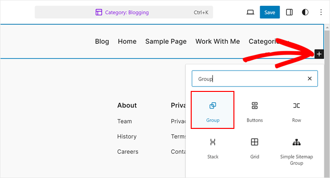 Adding a group block in FSE