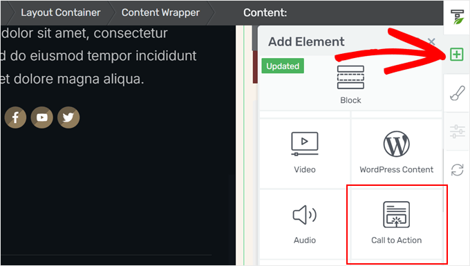 Adding a call-to-action element in Thrive Architect