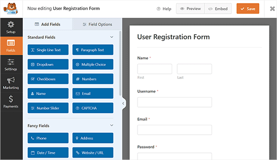 User registration form