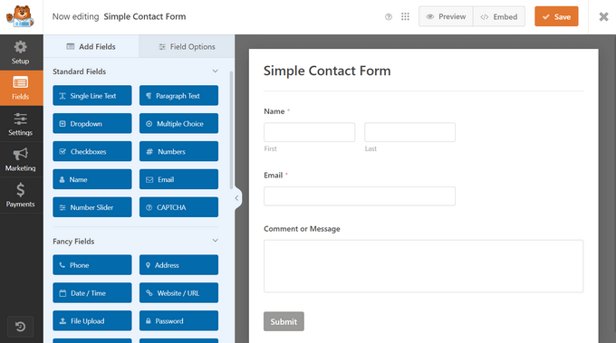 WPForms drag and drop builder