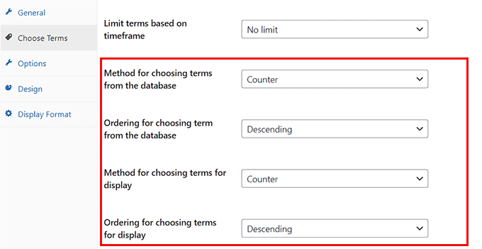 Choose the Counter and Descending options to display most popular tags