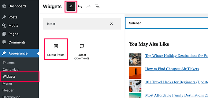 Adding latest posts block to a sidebar widget