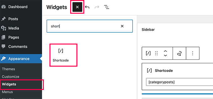 Adding shortcode to sidebar