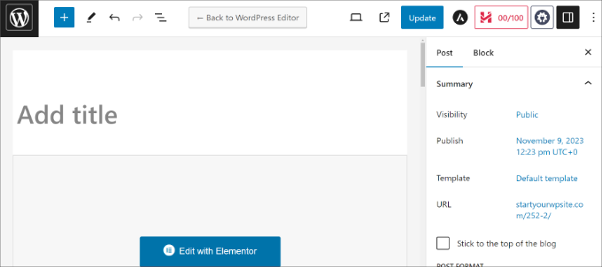 Update or publish page edited with Elementor