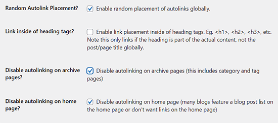 Configure autolinking settings