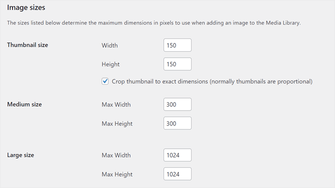 Setting the dimensions for the default featured image