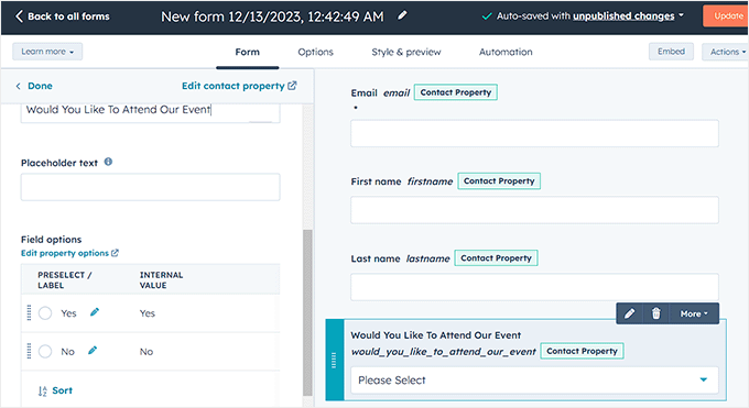 HubSpot RSVP form