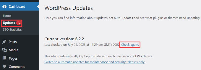 Check again for WordPress updates
