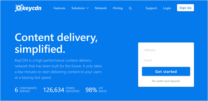 KeyCDN's homepage