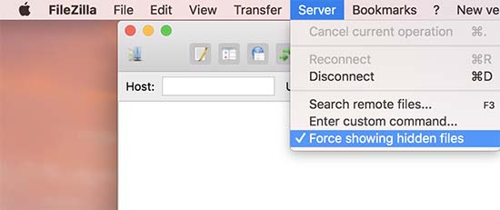 filezilla show hidden files on server