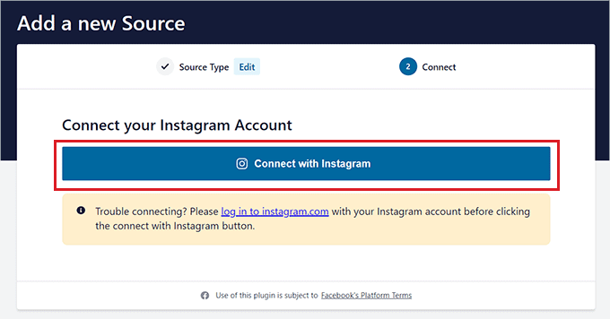 Click Connect with Instagram button