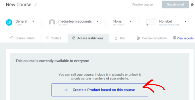 Create a product based on course