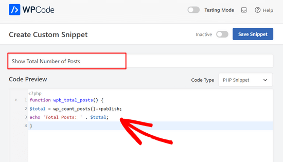 Paste the code to display total number of posts in WordPress