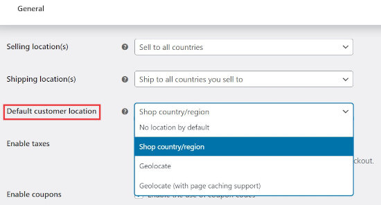 Le paramètre de localisation du client par défaut dans WooCommerce