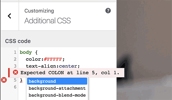 Error highlighting