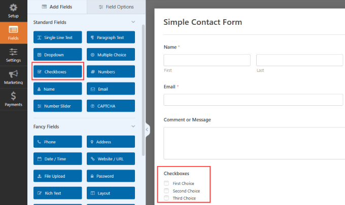 WPForms 中的复选框